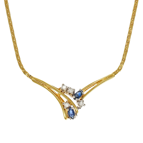 Collier, 14K, Gelb-/Weißgold, Brillanten, Saphir