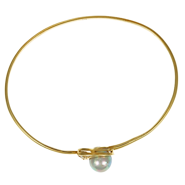 Armreif, 14K, Gelbgold, Perlen, Brillanten, Diamanten