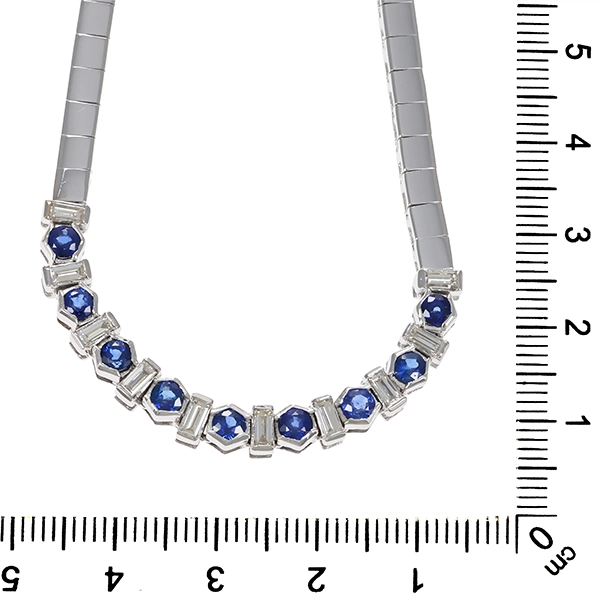 Collier, 18K, Weißgold, Saphir, Diamanten