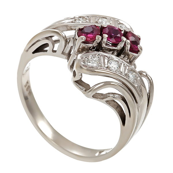 Ring, 14K, Weißgold, Rubine, Brillanten