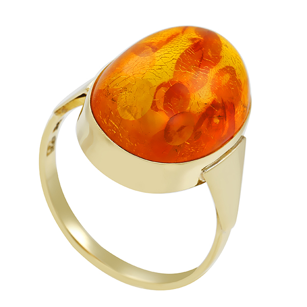 Ring, 14K, Gelbgold, Bernstein