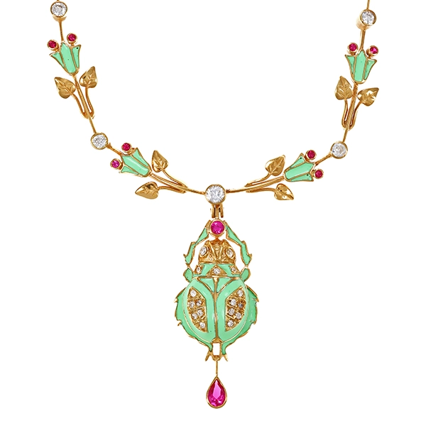Collier, 14K, Gelbgold, Zirkonia, Synth. Rubine