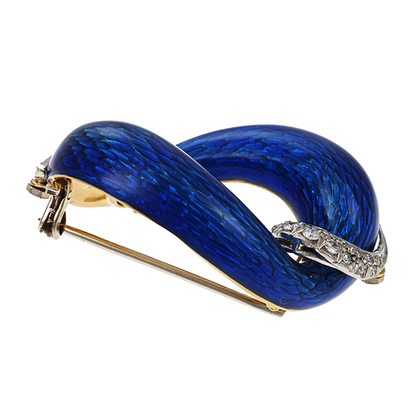 Brosche, 18K, Gelbgold, Brillanten, Diamanten, Emaille