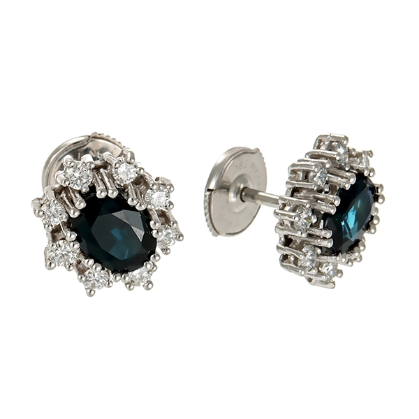 Ohrstecker, 18K, Weißgold, Brillant, Saphir