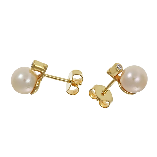 Ohrstecker, 14K, Gelbgold, Brillanten, Perlen