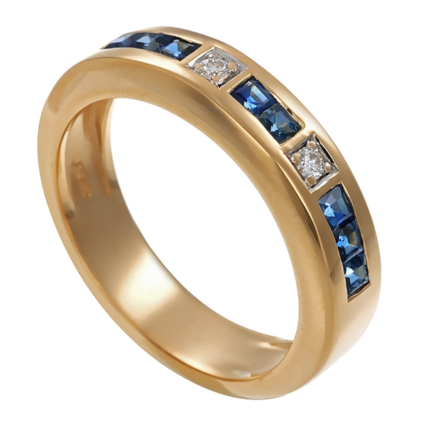 Ring, 14K, Gelb-/Weißgold, Saphire, Brillanten