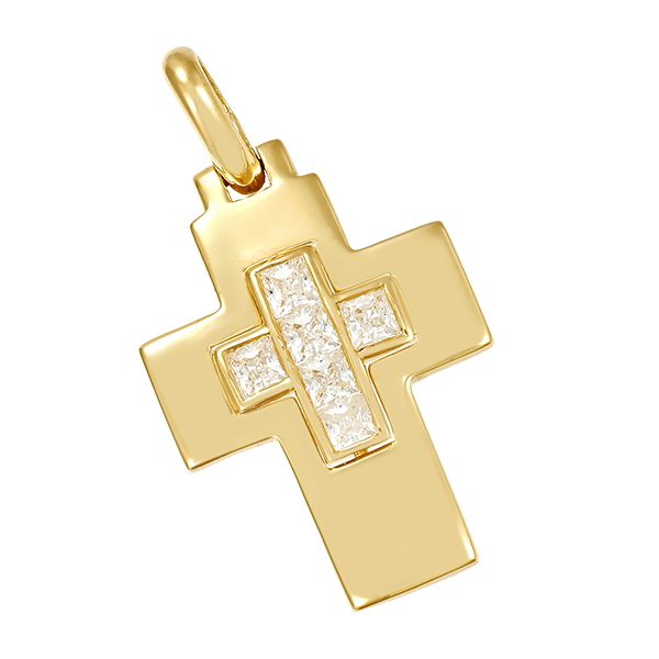 Anhänger, 14K, Gelbgold, Zirkonia, Kreuz