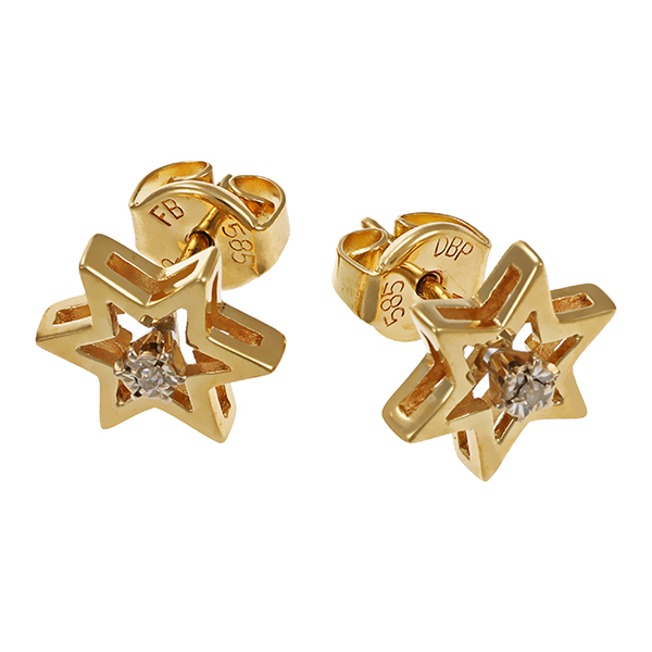 Ohrstecker, 14K, Gelb-/Weißgold, Zirkonia, Sterne