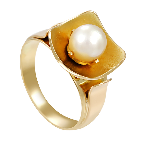 Ring, 14K, Gelbgold, Perle