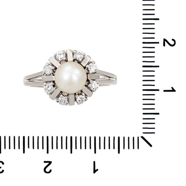 Ring, 18K, Weißgold, Perle, Brillanten