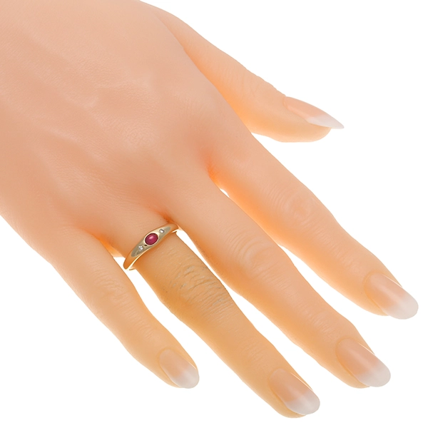 Ring, 14K, Gelbgold, Rubin, Brillanten