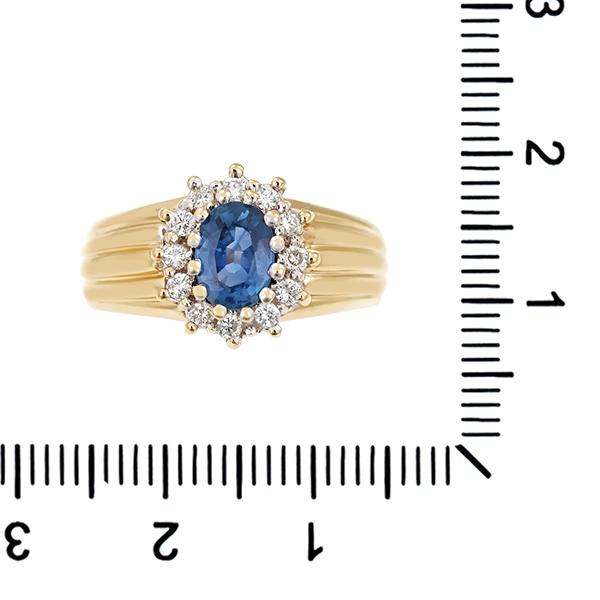 Ring, 14K, Gelb-/Weißgold, synthet. Saphir, Brillant