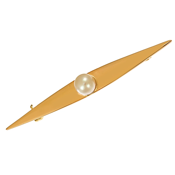 Brosche, 14K, Gelbgold, Perle