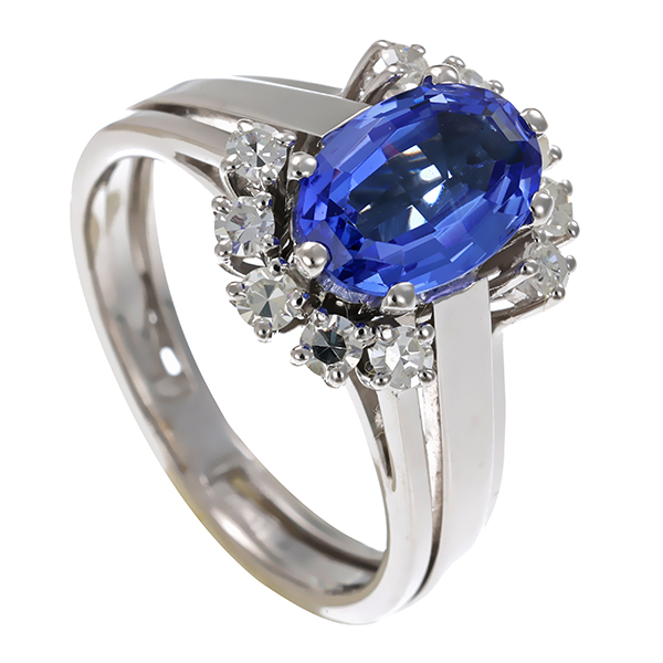Ring, 18K, Weißgold, Diamanten, 0,40 ct, Tansanit