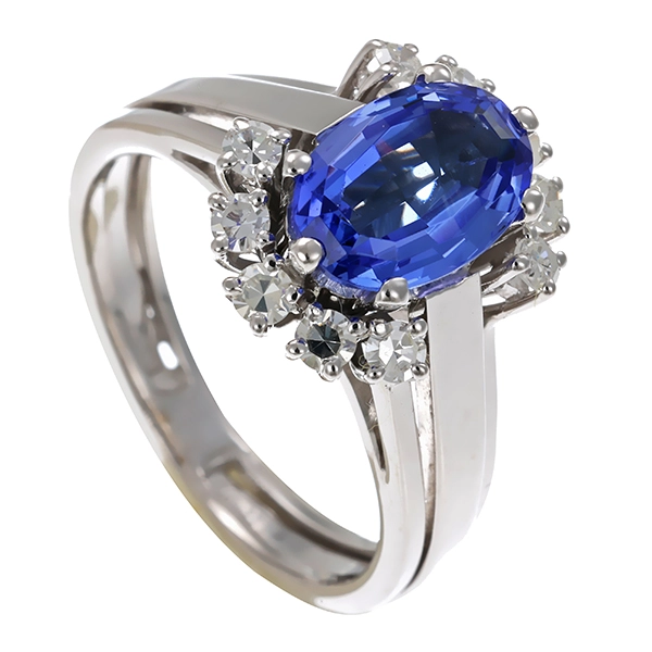 Ring, 18K, Weißgold, Diamanten, 0,40 ct, Tansanit