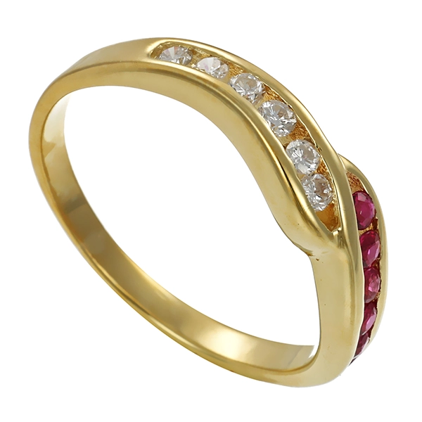Ring, 14K, Gelbgold, Rubine, 6 Brillanten