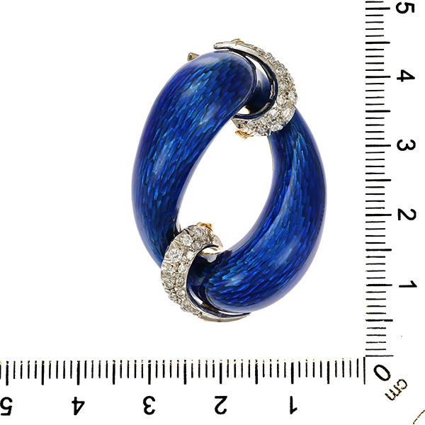 Brosche, 18K, Gelbgold, Brillanten, Diamanten, Emaille