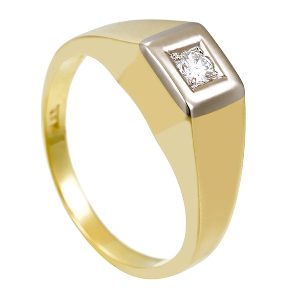 Herrenring, 14K, Gelb-/Weißgold, Brillant