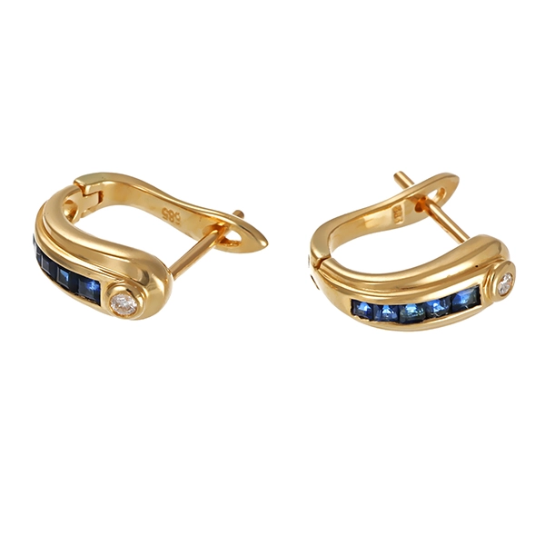 Steckcreolen, 14K, Gelbgold, 10 saphire, 2 brillanten