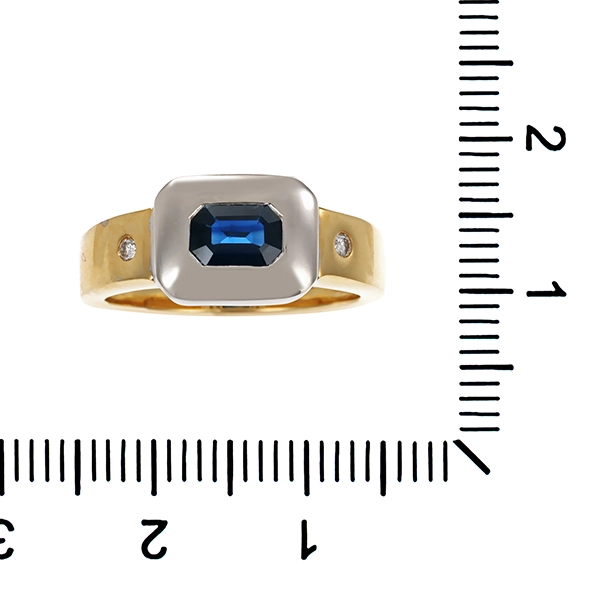 Ring, 14K, Gelb-/Weißgold, Saphir, Brillanten