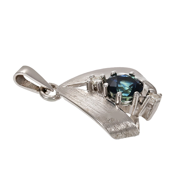 Anhänger, 14K, Weißgold, Brillant, Saphir