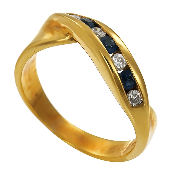 Ring, 18K, Gelbgold, Saphire, Brillanten