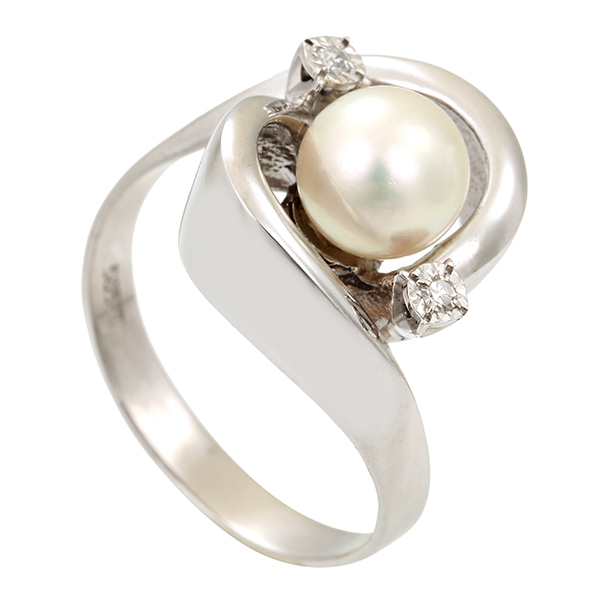 Ring, 14K, Weißgold, Perle, Diamanten
