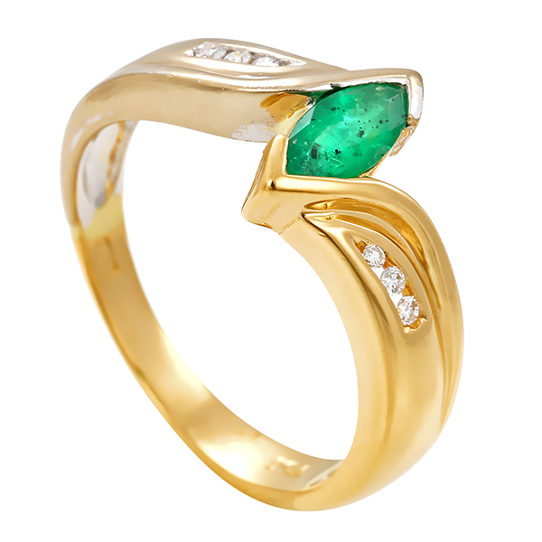 Ring, 18K, Gelb-/Weißgold, Smaragd, Brillanten