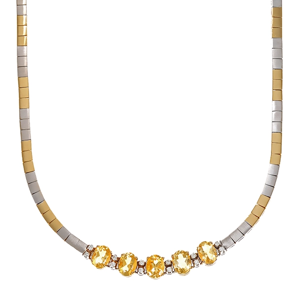 Collier, 18K, Gelb-/Weißgold, Citrin, Brillant