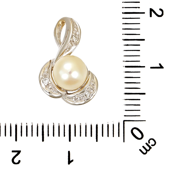 Anhänger, 14K, Weißgold, Perle, Diamanten
