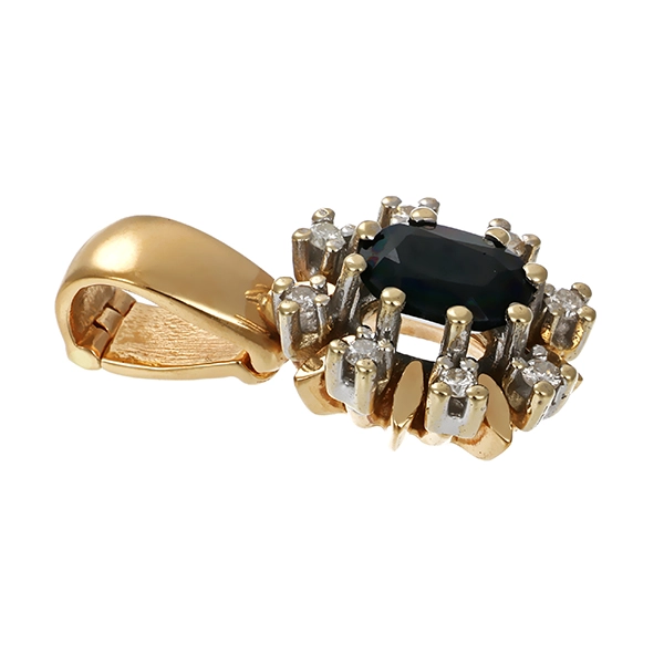 Anhänger, 14K, Gelb-/Weißgold, Saphir, Brillanten