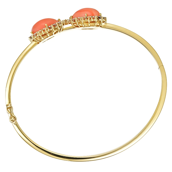 Armreif, 14K,  Gelbgold, Engelshautkoralle, Brillanten
