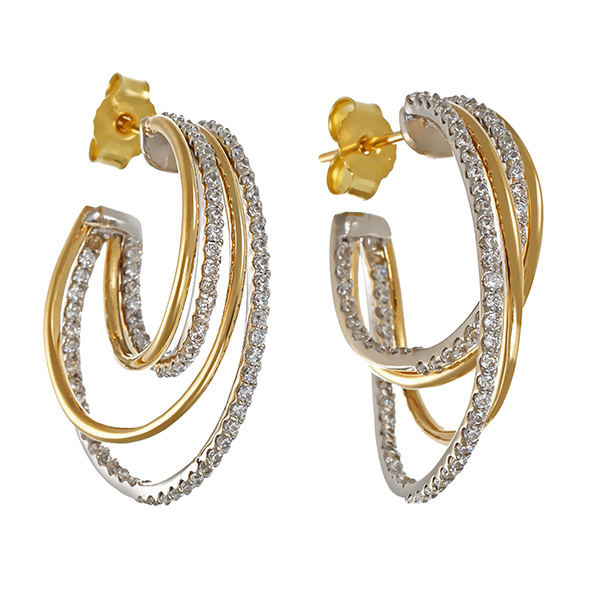 Steckcreolen, 14K, Gelb-/Weißgold, Zirkonia 