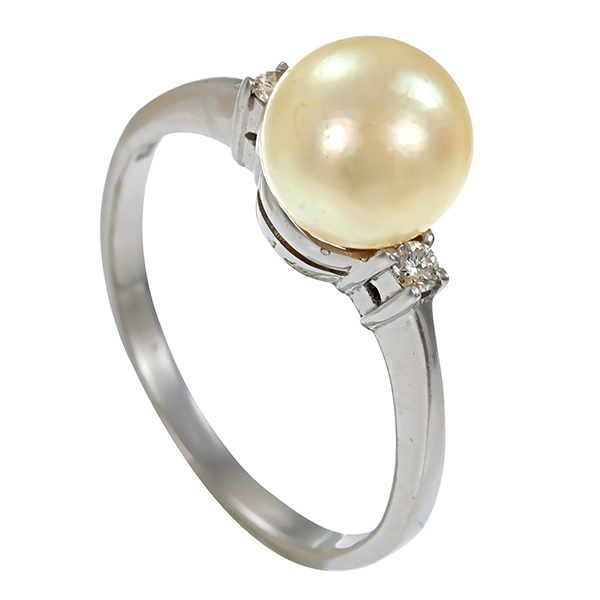 Ring, 14K, Weißgold, Brillanten, Perle