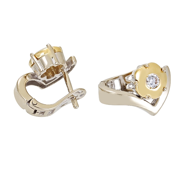 Clip-Stecker, 14K, Gelb-/Weißgold, Zirkonia