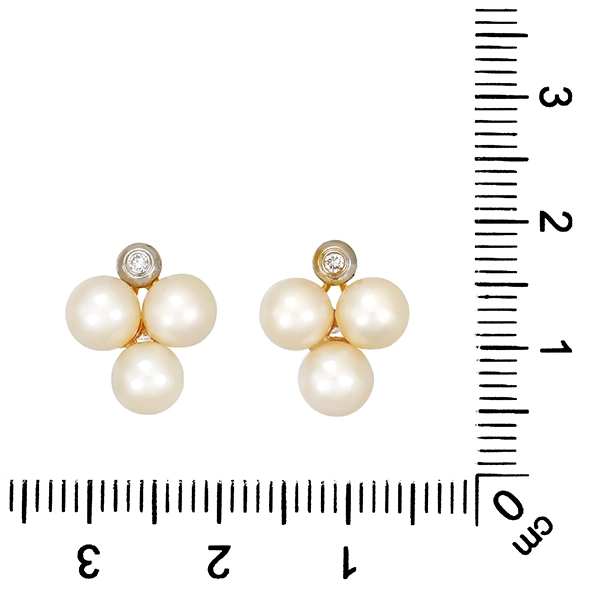 Ohrstecker, 14K, Gelb-/Weißgold, Perlen, Brillanten