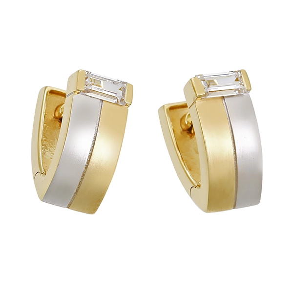 Creolen , 14K, Gelb-/Weißgold, Zirkonia