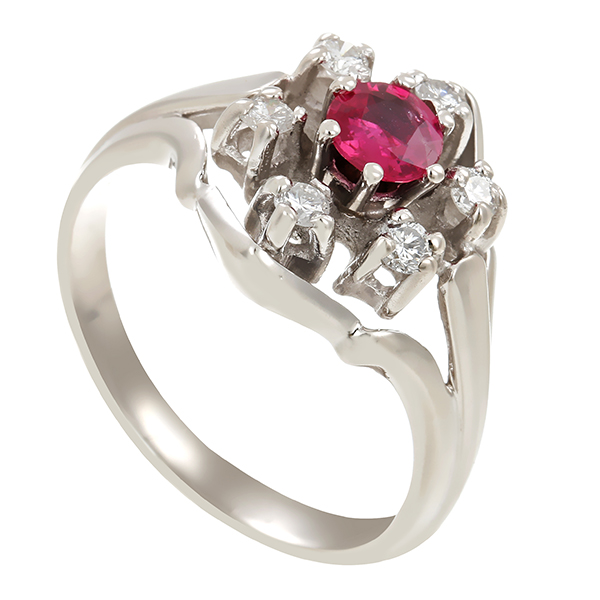 Ring, 14K, Weißgold, Rubin, Brillanten