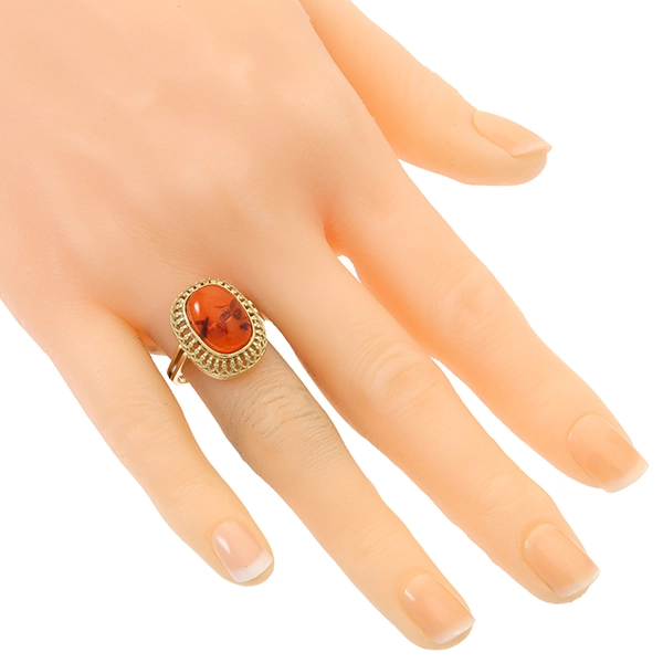 Ring, 14K, Gelbgold, Bernstein
