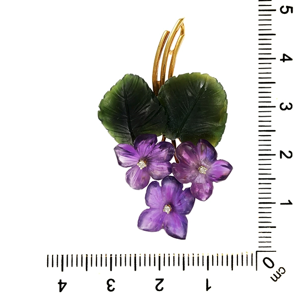 Anhänger, 14K, Gelbgold, Jade, Amethyst, Zirkonia