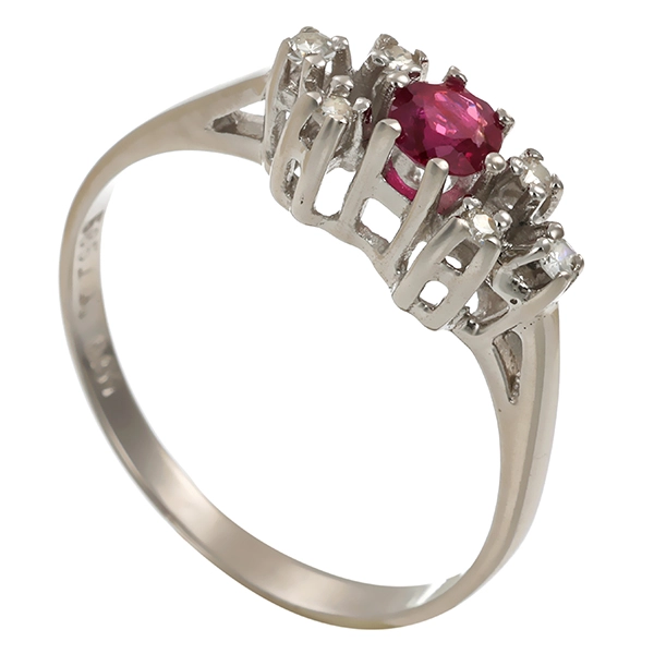 Ring, 14K, Weißgold, Rubin, Diamanten