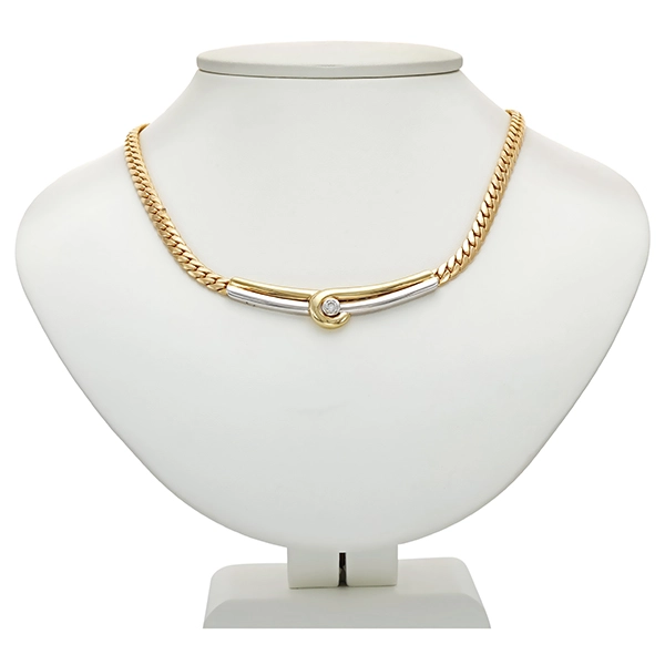 Collier, 14K, Gelb-/Weißgold, Brillant 0,18 ct