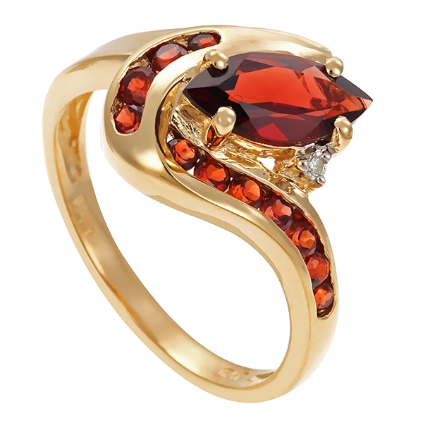 Ring, 9K, Gelbgold, Granate, Brillant