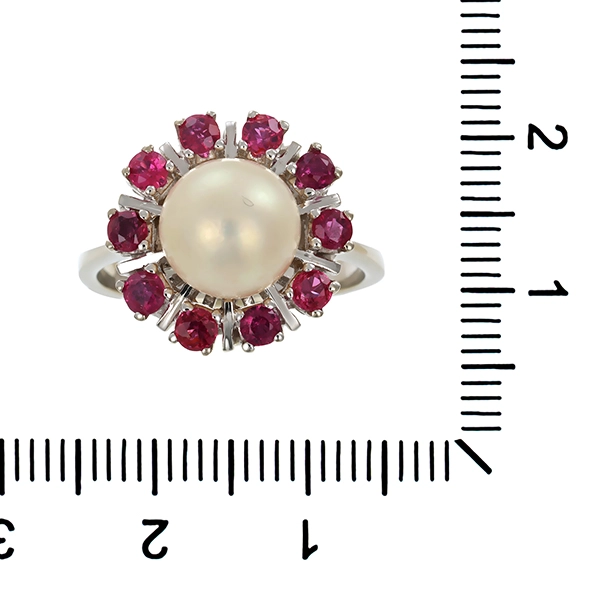 Ring, 14K, Weißgold, Rubin, Perle