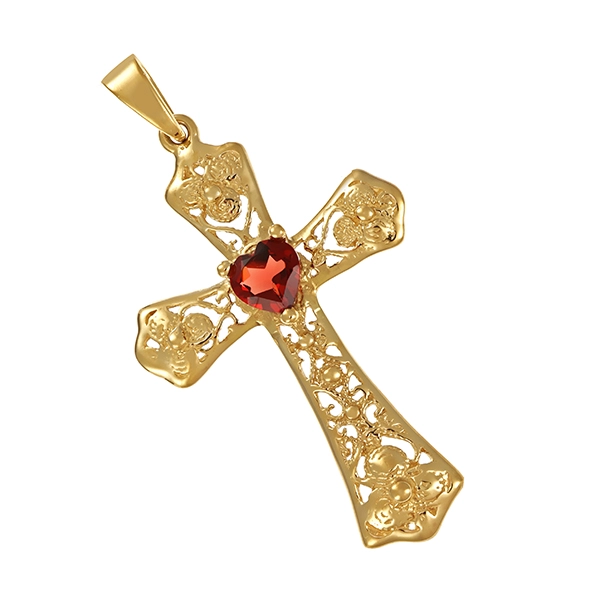 Anhänger, 8K, Gelbgold, Granat
