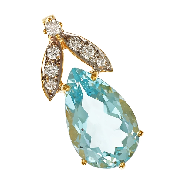 Anhänger, 14K, Gelbgold, Aquamarin, Brillant