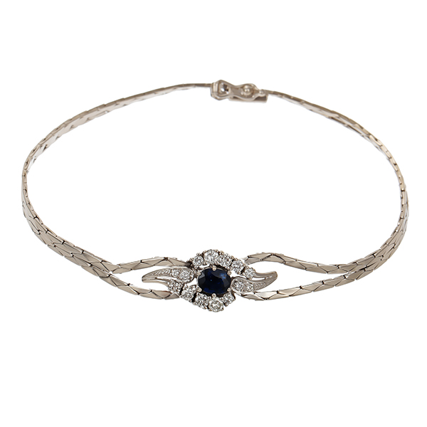 Armband, 14K, Weißgold, rhodiniert, Brillant, Saphir