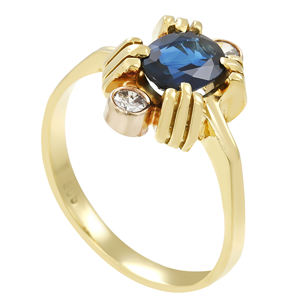 Ring, 14K, Gelbgold, Saphir, Brillanten