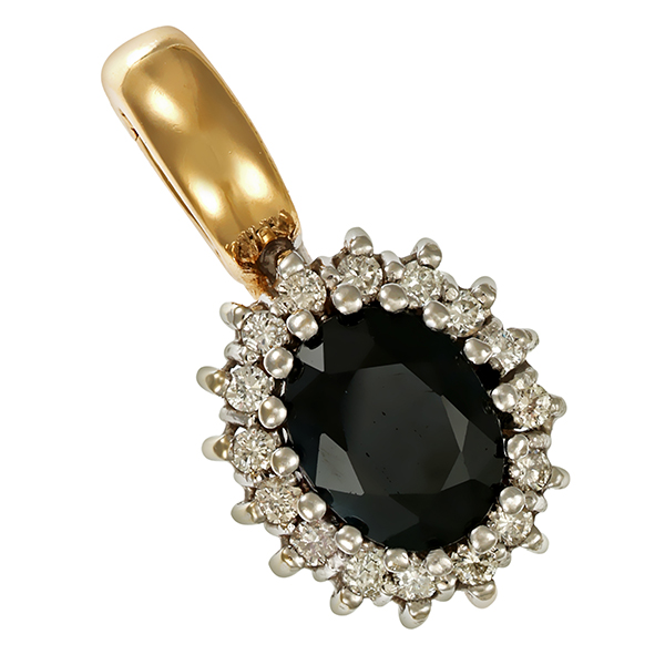 Anhänger, 14K, Gelb-/Weißgold, Saphir, Brillanten