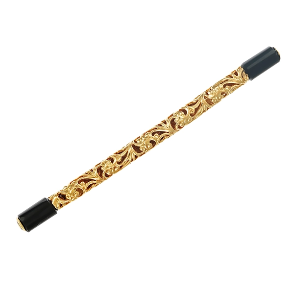 Brosche, 14K, Gelbgold, Onyx, Antik